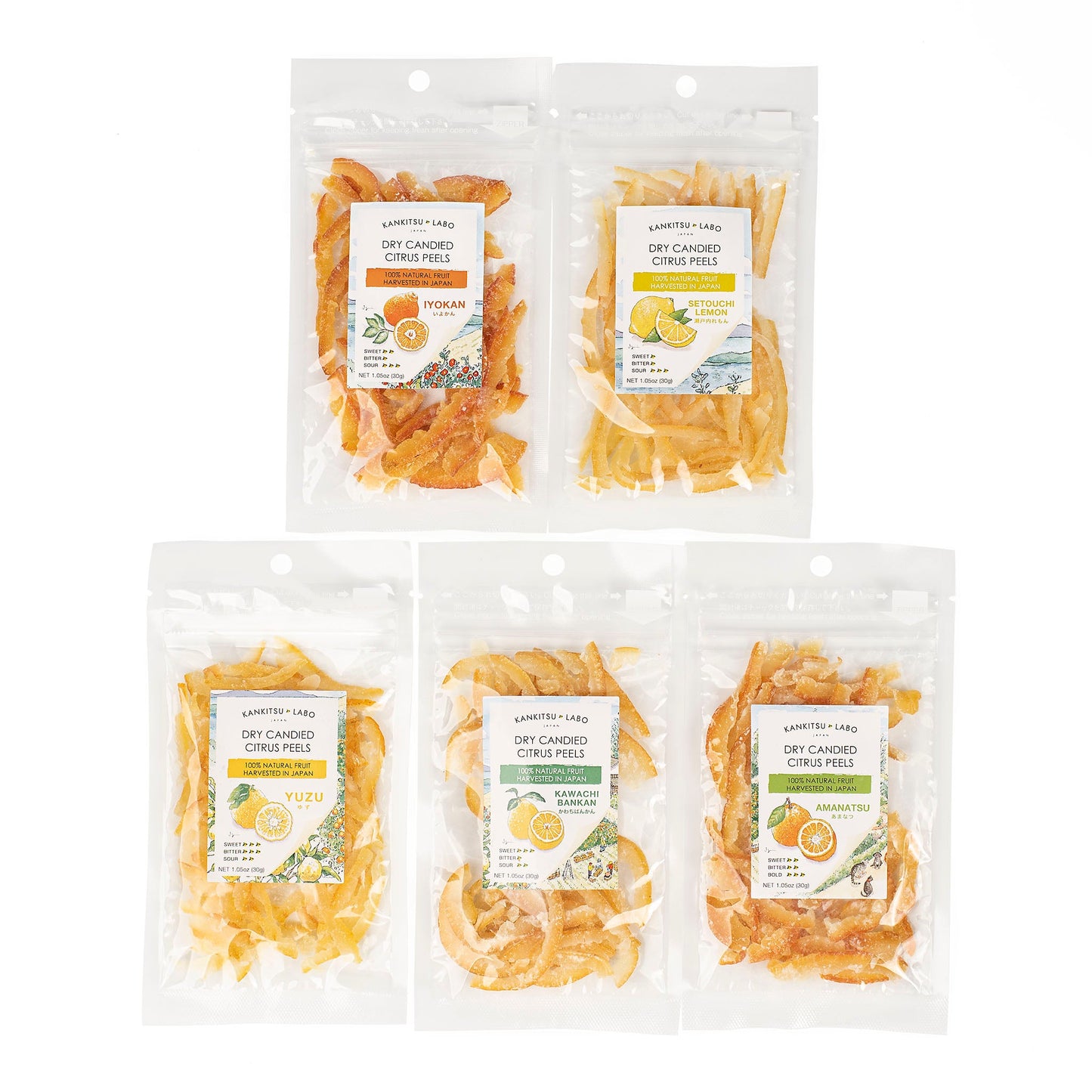 Variety Pack | Japanese Dried Candied Citrus Peels, 5ct